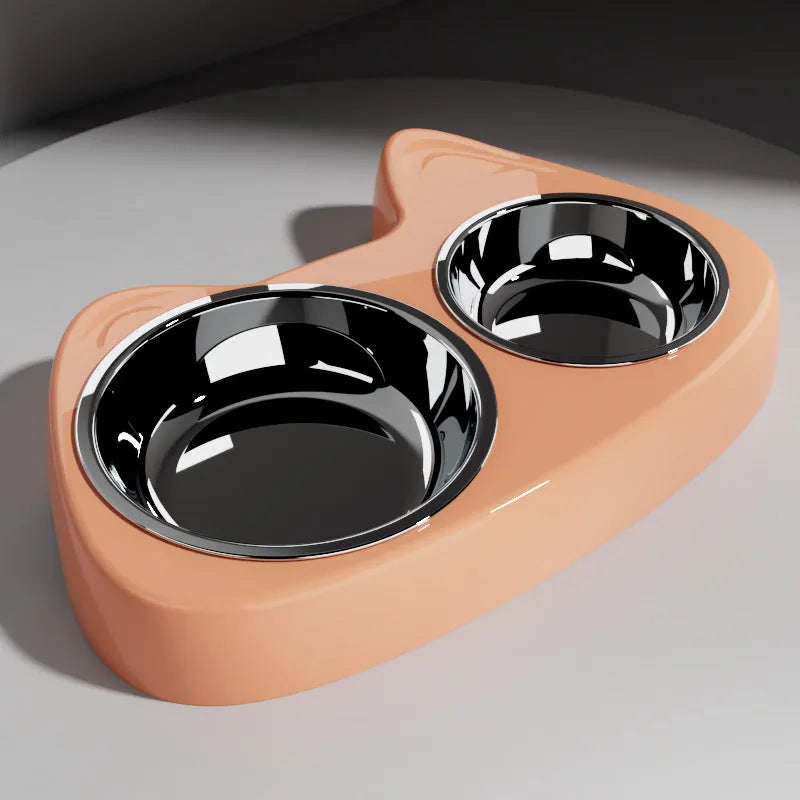 Cat bowl slow food two-in-one stainless steel and PP pet bowl with large and small sections in green grass colour