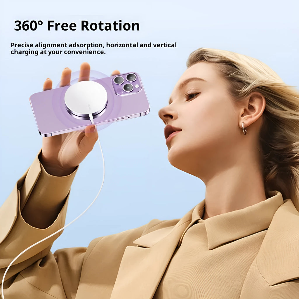 White simulation Apple magnetic wireless charger with strong suction for iPhone and Android