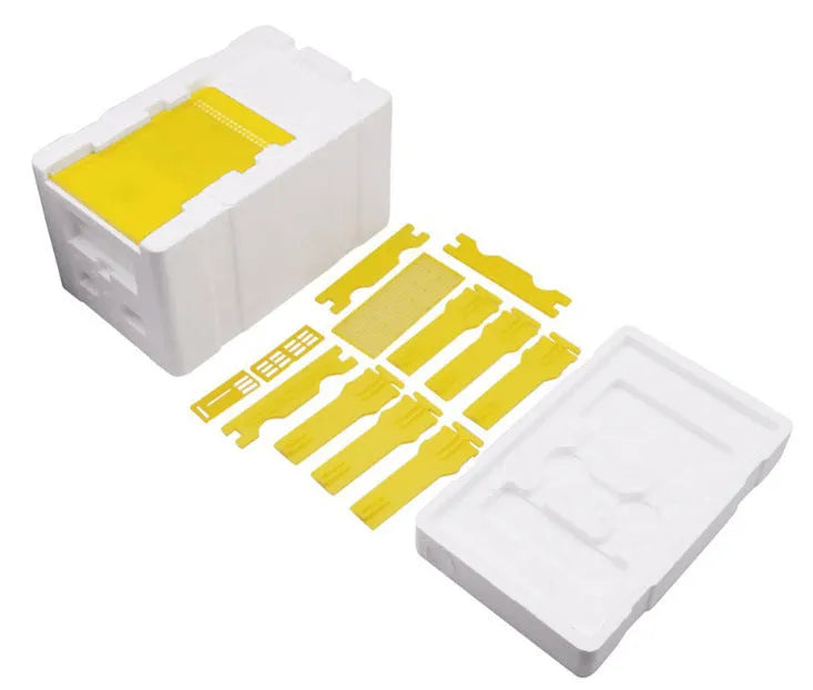Three white EPS foam mini delivery boxes for bee queen mating and hive breeding.