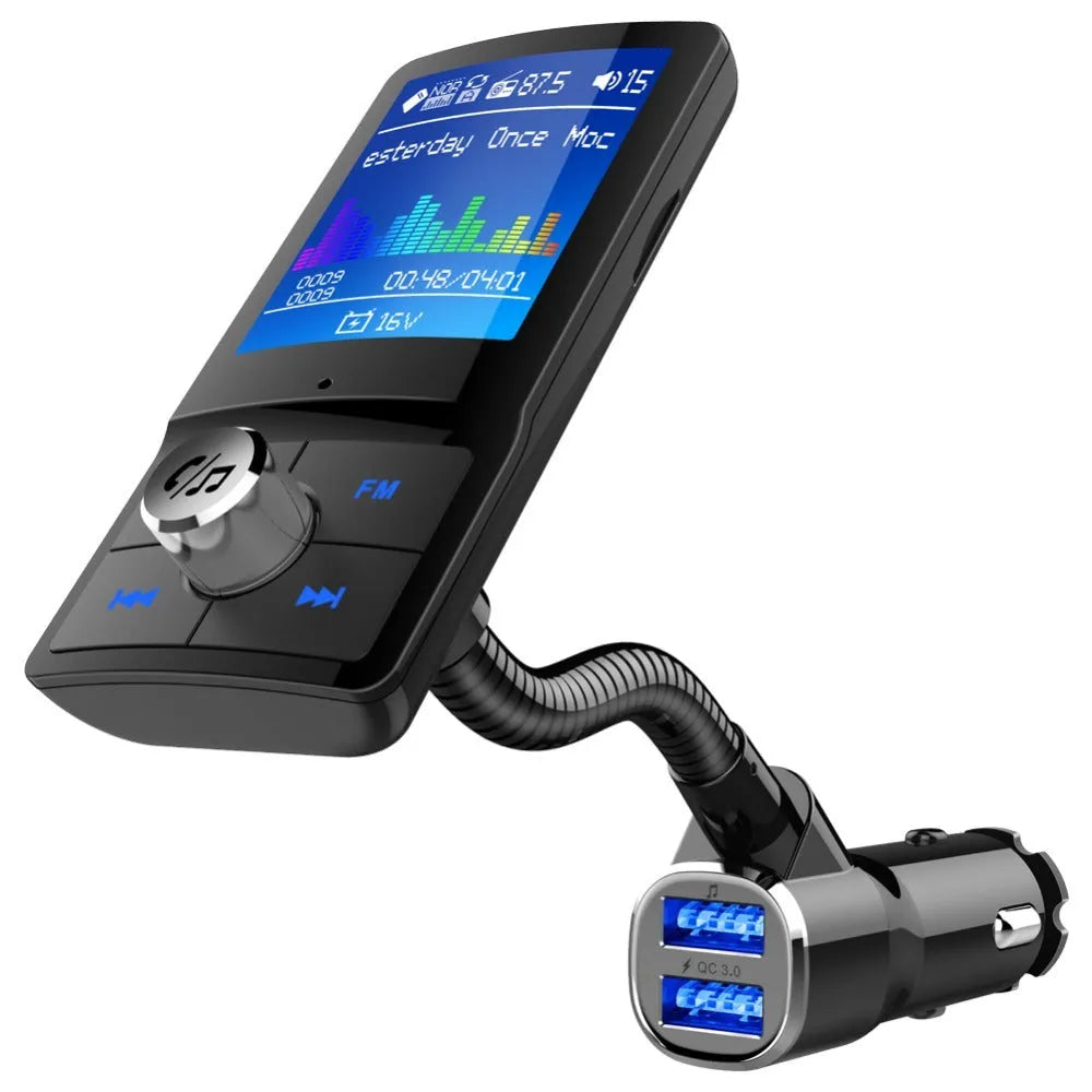 QC3.0 Bluetooth car FM transmitter with dot matrix display and dual USB ports