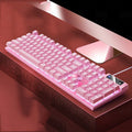 Wired plastic USB keyboard in purple white colour for computer game and office typing