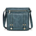 Women's large capacity PU leather business commute crossbody bag in peacock blue with multiple zip pockets and shoulder strap.