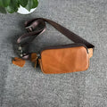 Small black cowhide leather crossbody bag for men with nylon lining.