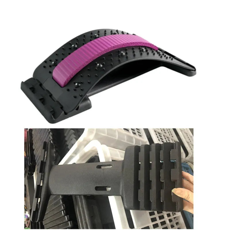 Adjustable manual back stretcher massager with multiple massage heads in a rectangular trapezoid shape.