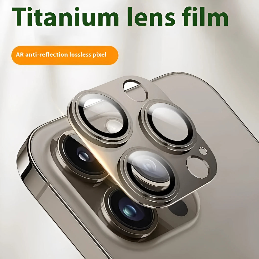 Titanium rear camera lens protector with metal frame and Corning glass for iPhone 15 14 13 12 11