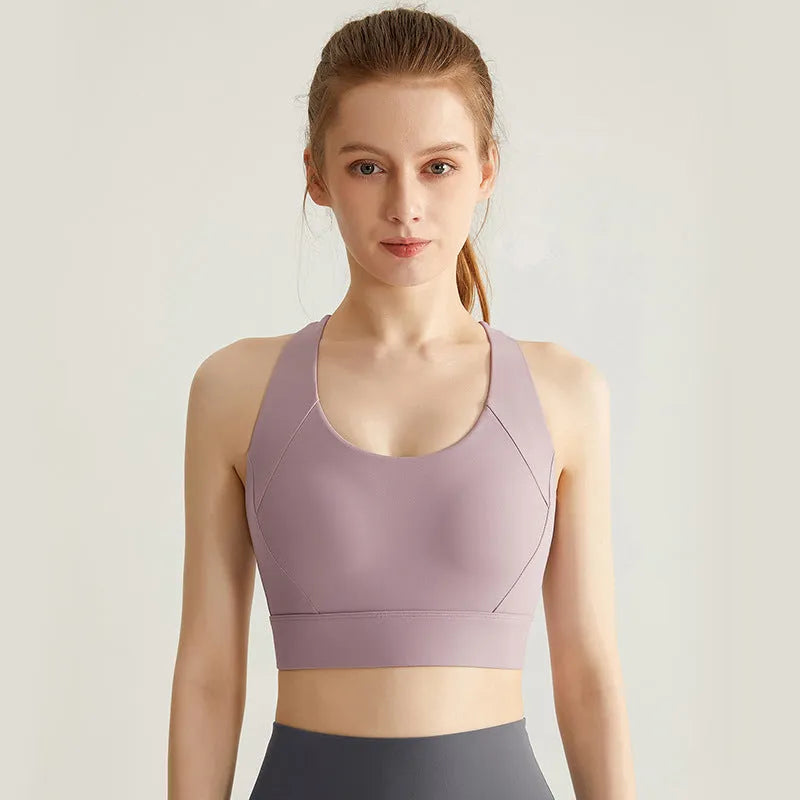Women's high-strength shock-absorbing integrated sports bra in Fashion Black with fixed double-shoulder strap