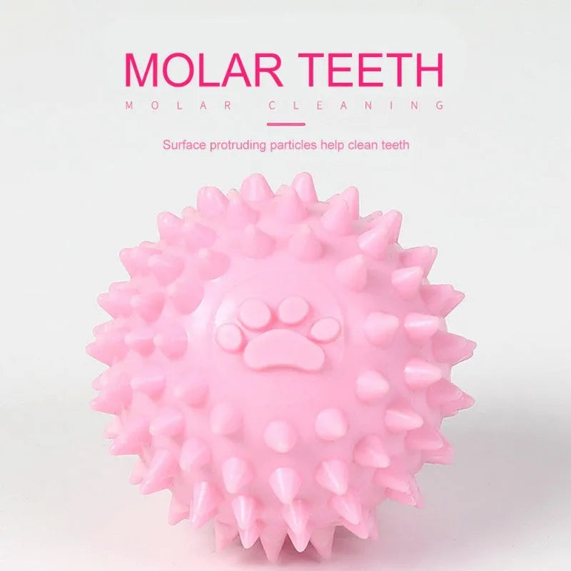 Blue TPR dog and cat chewing ball with footprint texture for tooth cleaning, 6cm diameter