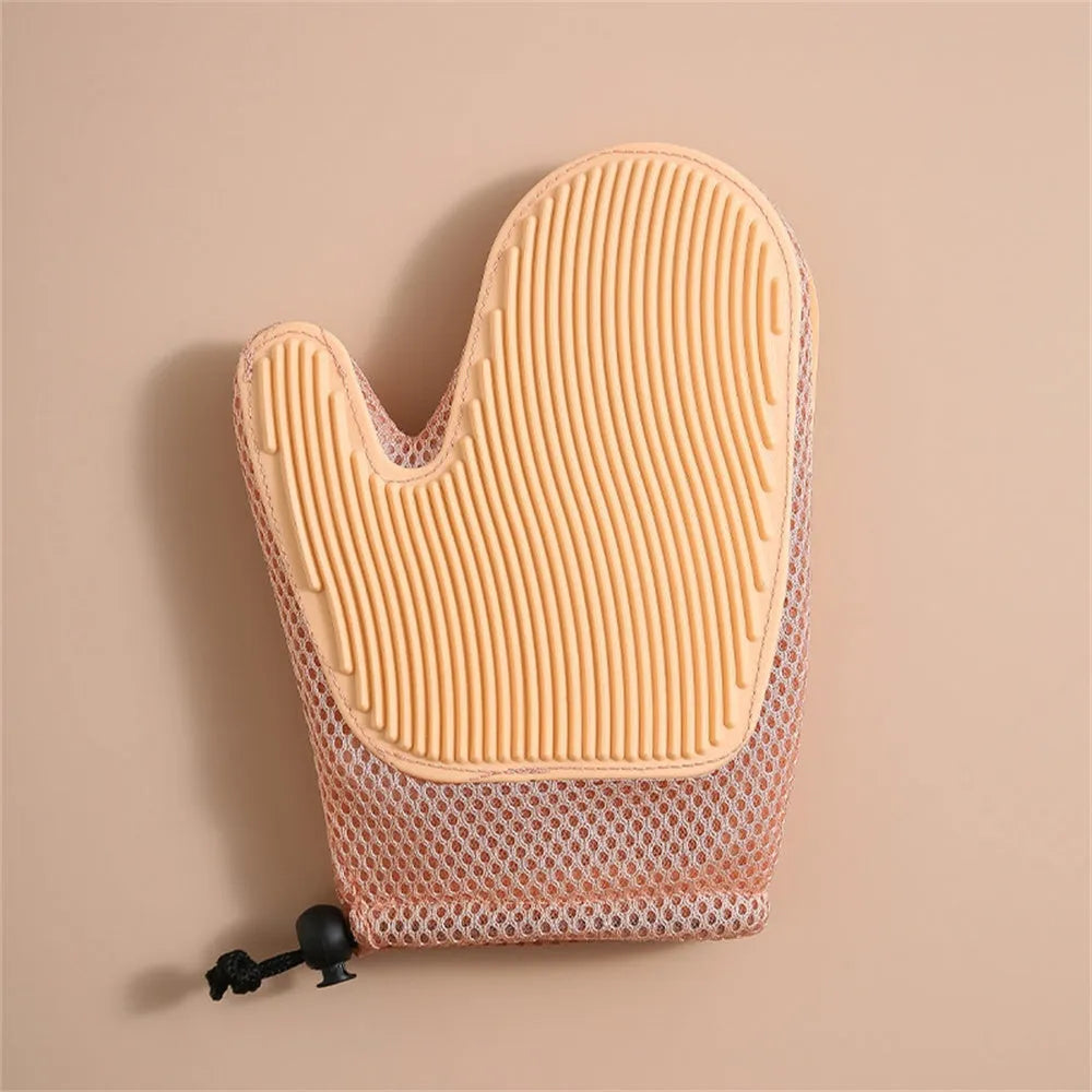 Pet grooming glove for cat and dog hair removal with mesh TPR material in dark blue, light green, or yellow