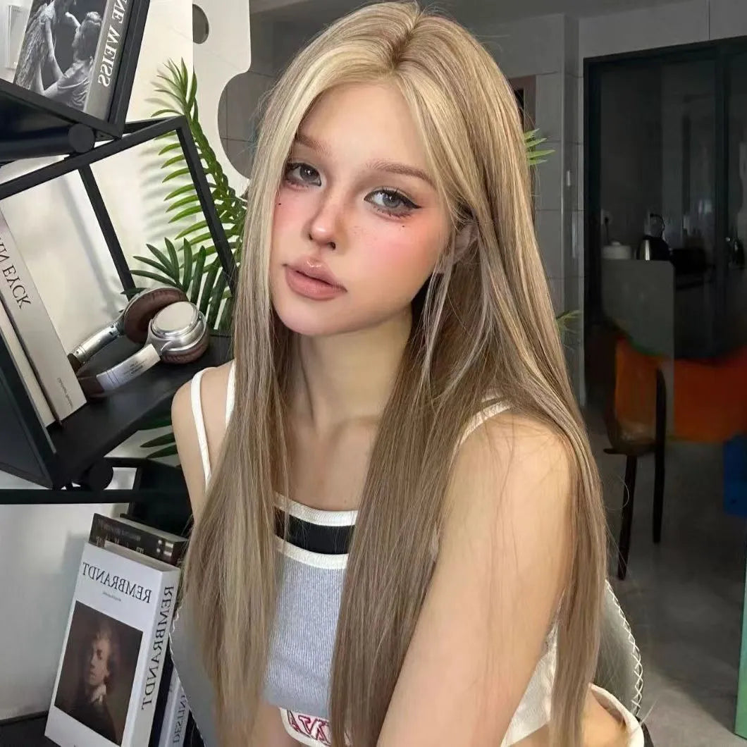Golden brown gradient centre-parted full head lace wig for women
