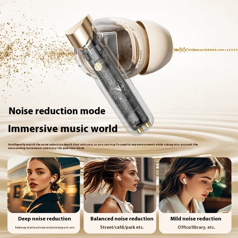 Wireless Bluetooth noise reduction headset in black with digital display and breathing light