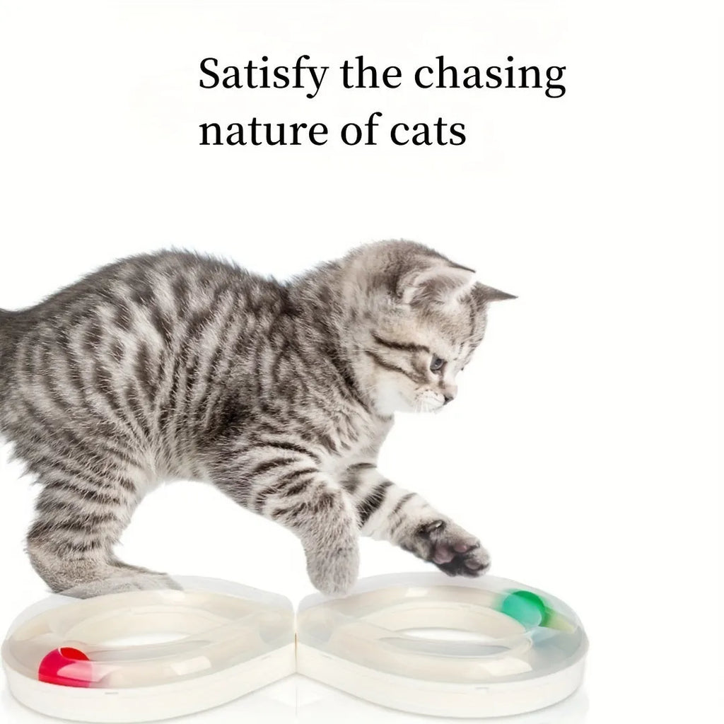 Interactive cat turntable track toy with spinning balls for feline entertainment