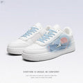 White crane board sneakers low top artificial PU cartoon style white with sky blue laces unisex spring shoes