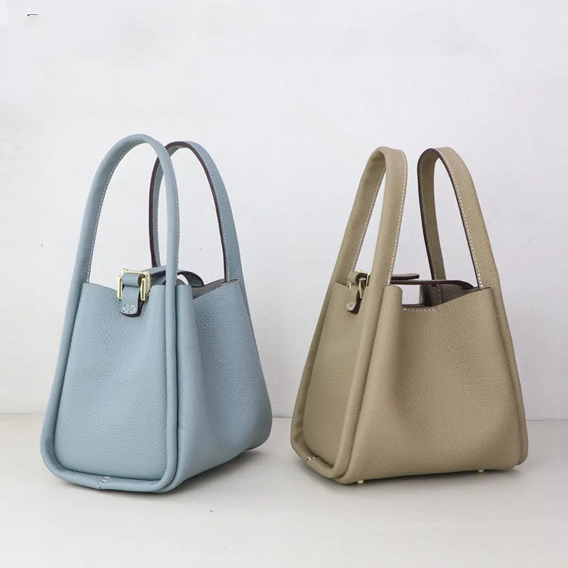 Cow leather hand sewing bag kit, 22cm wide crossbody bag with car suture detail in Blue, Caramel, or Khaki.