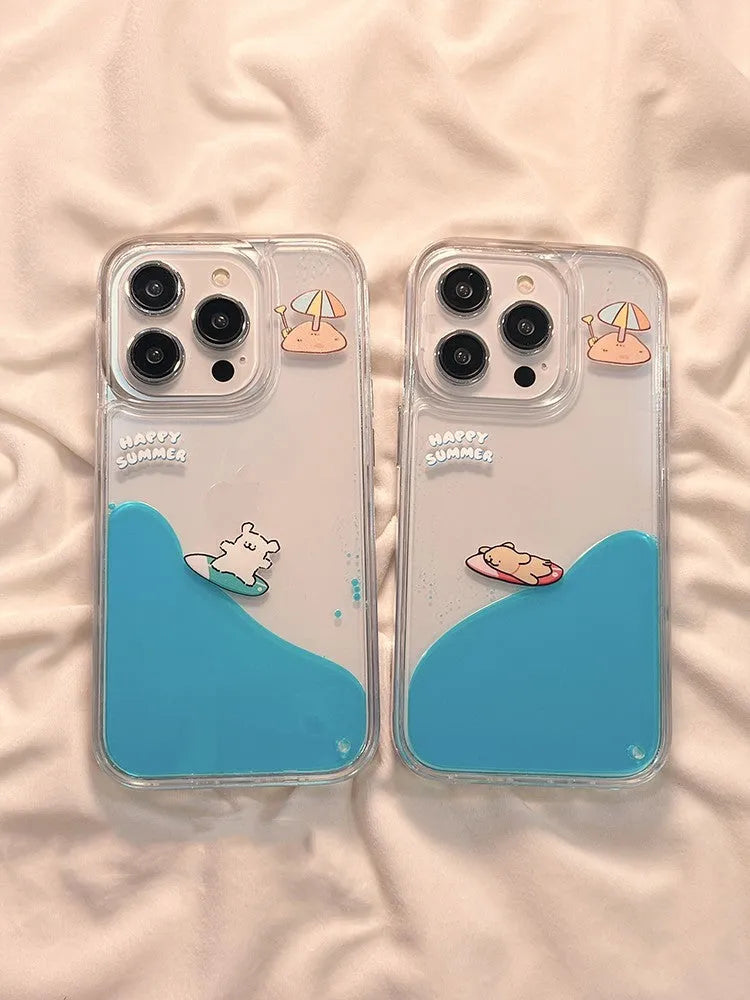 Cute animal surfing all-inclusive drop-resistant TPU phone case for iPhone, brown puppy and white puppy options