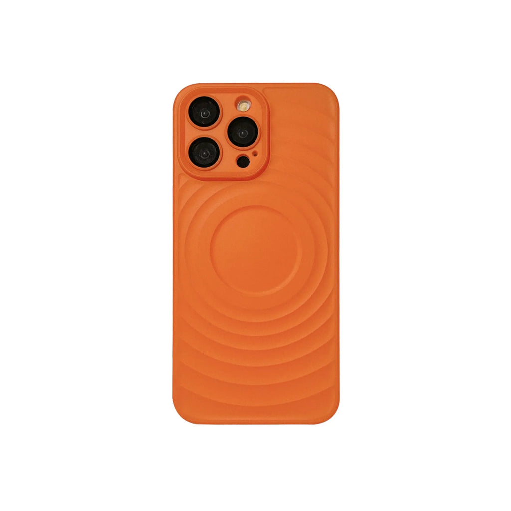 Oil injection magnetic drop-resistant protective cover with frosted PC lens glass for iPhone, showing back of case.