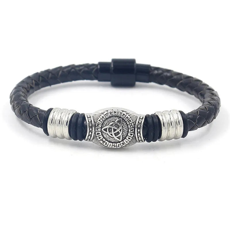 Leather rope hand weaving bracelet with alloy magnetic buckle in black, blue, brown, green colours
