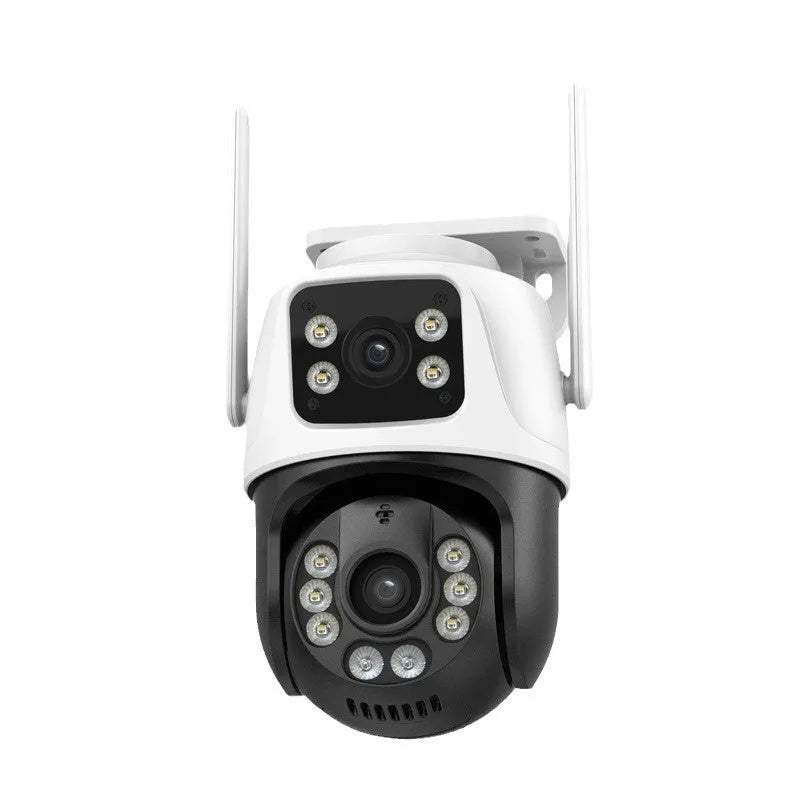Outdoor surveillance system with binocular camera and dual screen wireless monitor for remote property viewing