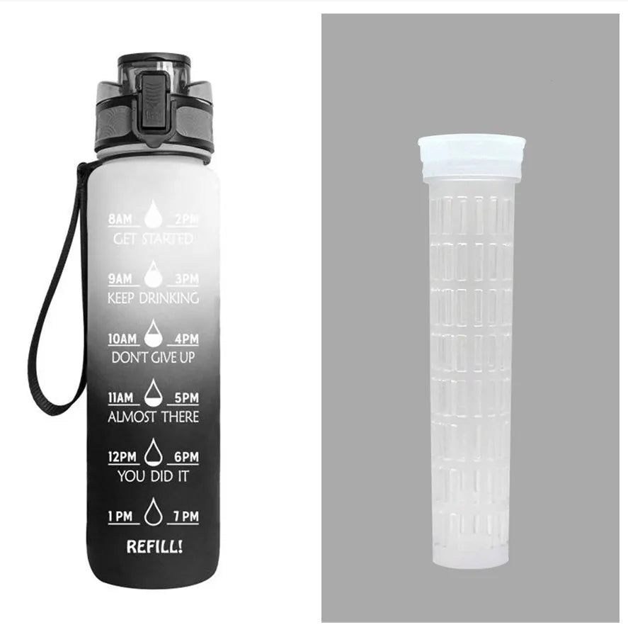 1 litre Tritan water bottle with time markers and gradient colour design