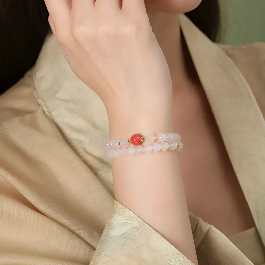 White agate women's double layer bracelet with geometric beads and national style design