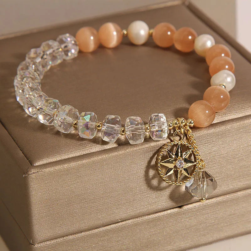 Orange women's bracelet with eight Awn star design featuring opal crystal and gold-plated inlaid artificial gemstones