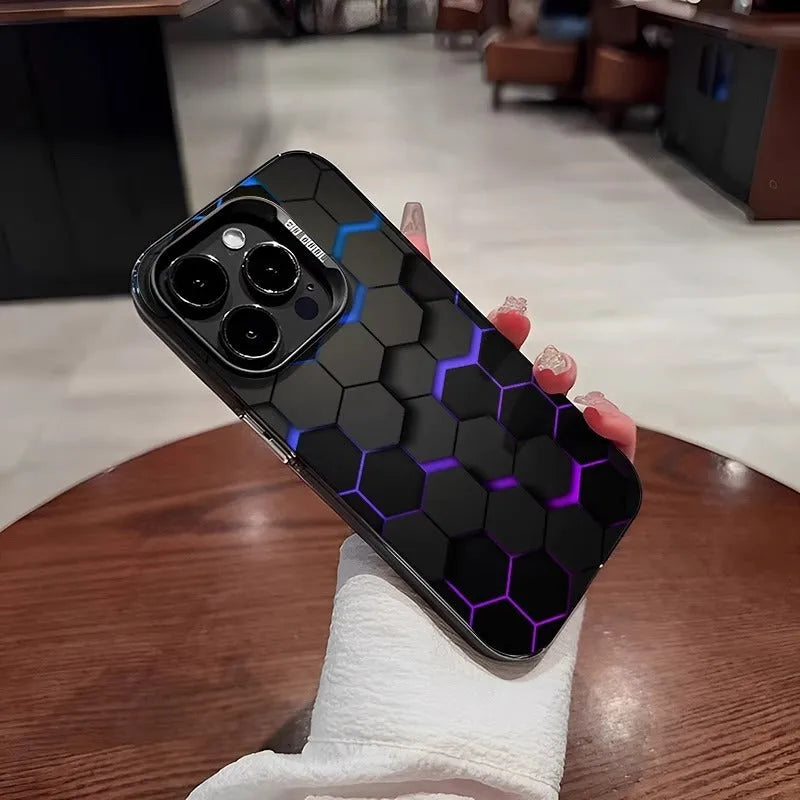 Frosted Chinese style honeycomb pattern phone case for Apple iPhone in Moonlight Black.