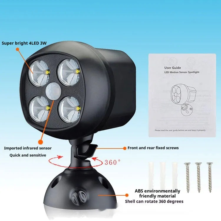 Owl-shaped garage light with 4LED motion sensor in black plastic casing on ceiling