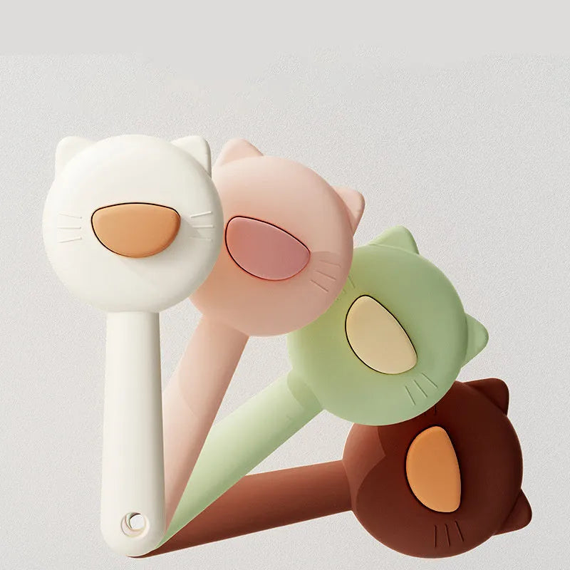 Self-cleaning cat comb with stainless steel needles and PP handle in white, with coffee, green, pink colour options, 8x19.5 cm