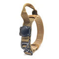 Tactical waterproof dog collar with positioning ring in black, army green, and khaki colours
