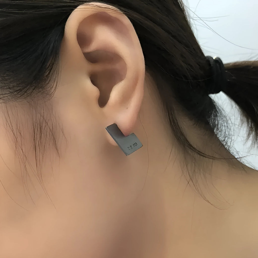 925 sterling silver geometric square earring ring with oxidised black finish