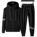Men's pure cotton hooded sweater and trousers two-piece set in green, front view