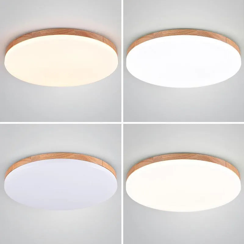 Japanese minimalist ceiling lamp with wooden frame and acrylic shade in three available sizes