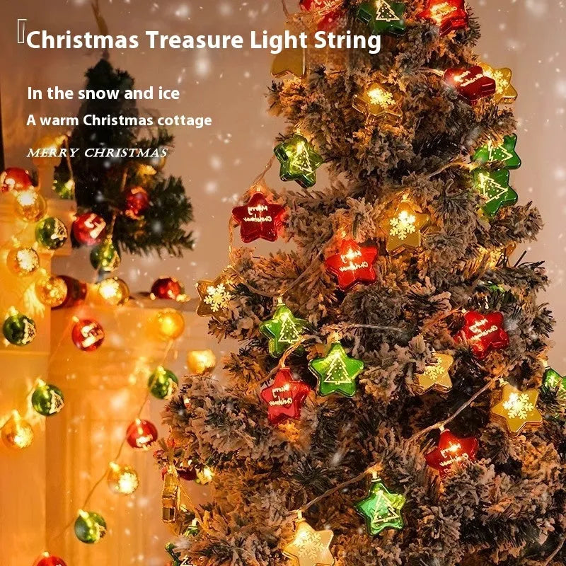 Electroplating ball coloured light string for Christmas tree decoration with 5cm pendants and plastic ball