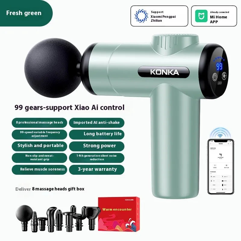 Konka V19 professional electric mini massage gun in grey colour with multiple massage heads