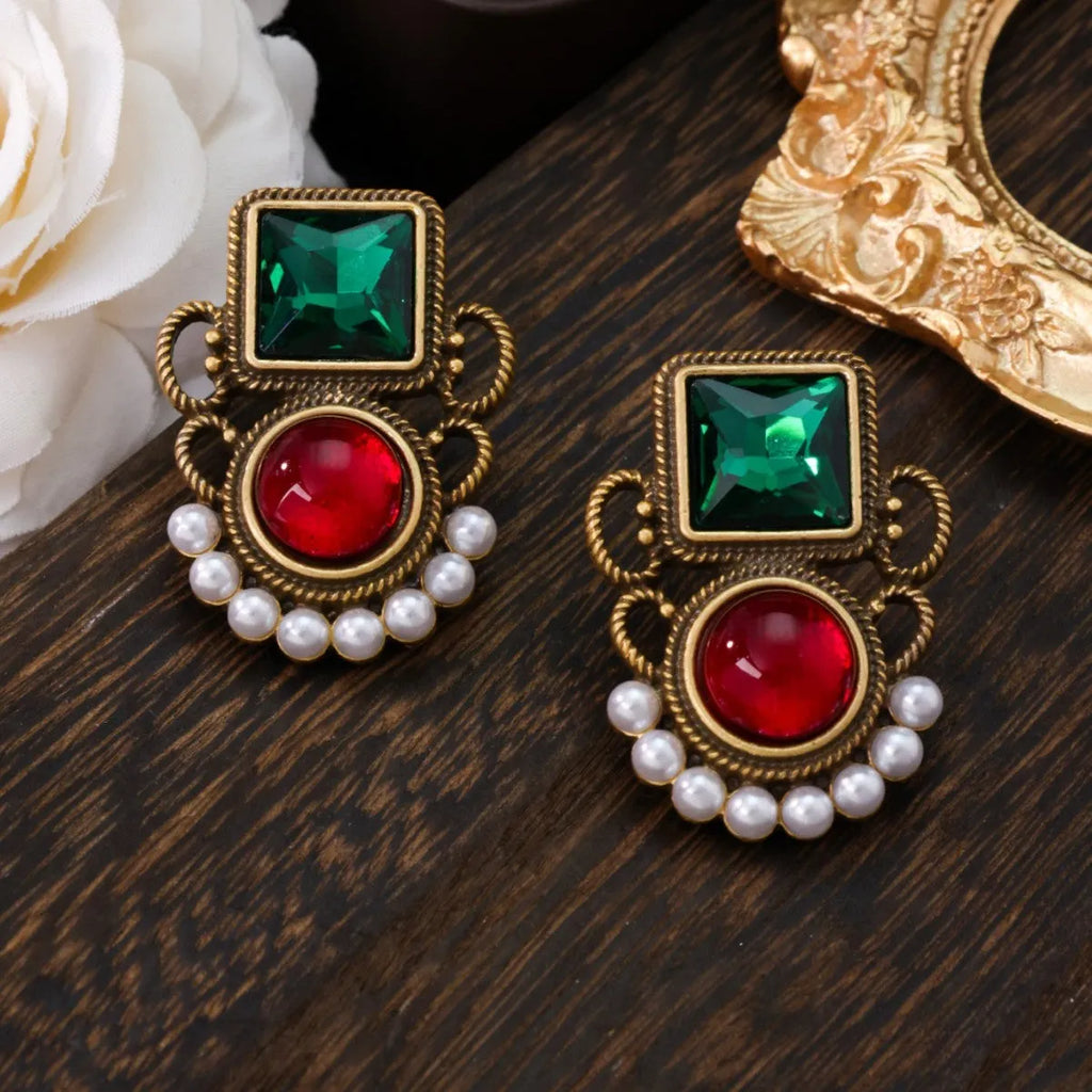 Colourful jelly glaze flower ear studs in alloy with electroplated finish, Chinese style, 3.8 x 2.9 cm