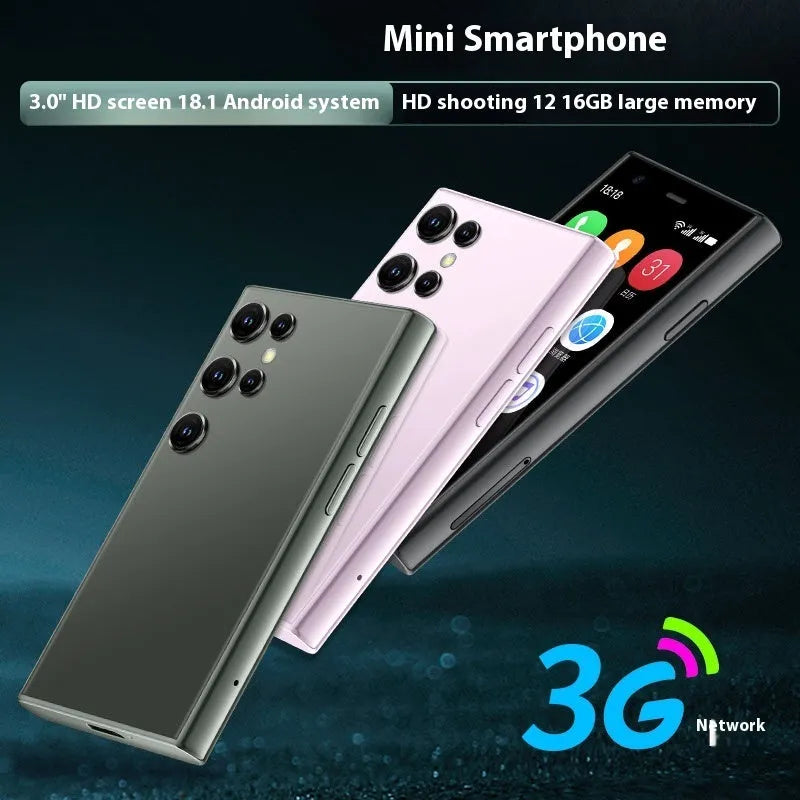 S23PRO XS15 mini smartphone in Black, Green, or Pink Purple colour with a 30cm screen and straight plate design.