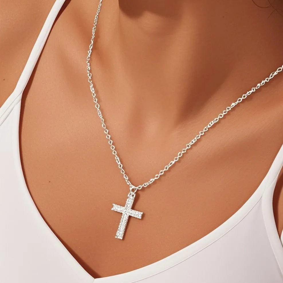 Multi-layer cross pendant necklace in gold electroplated zinc alloy with 41-50cm chain for women