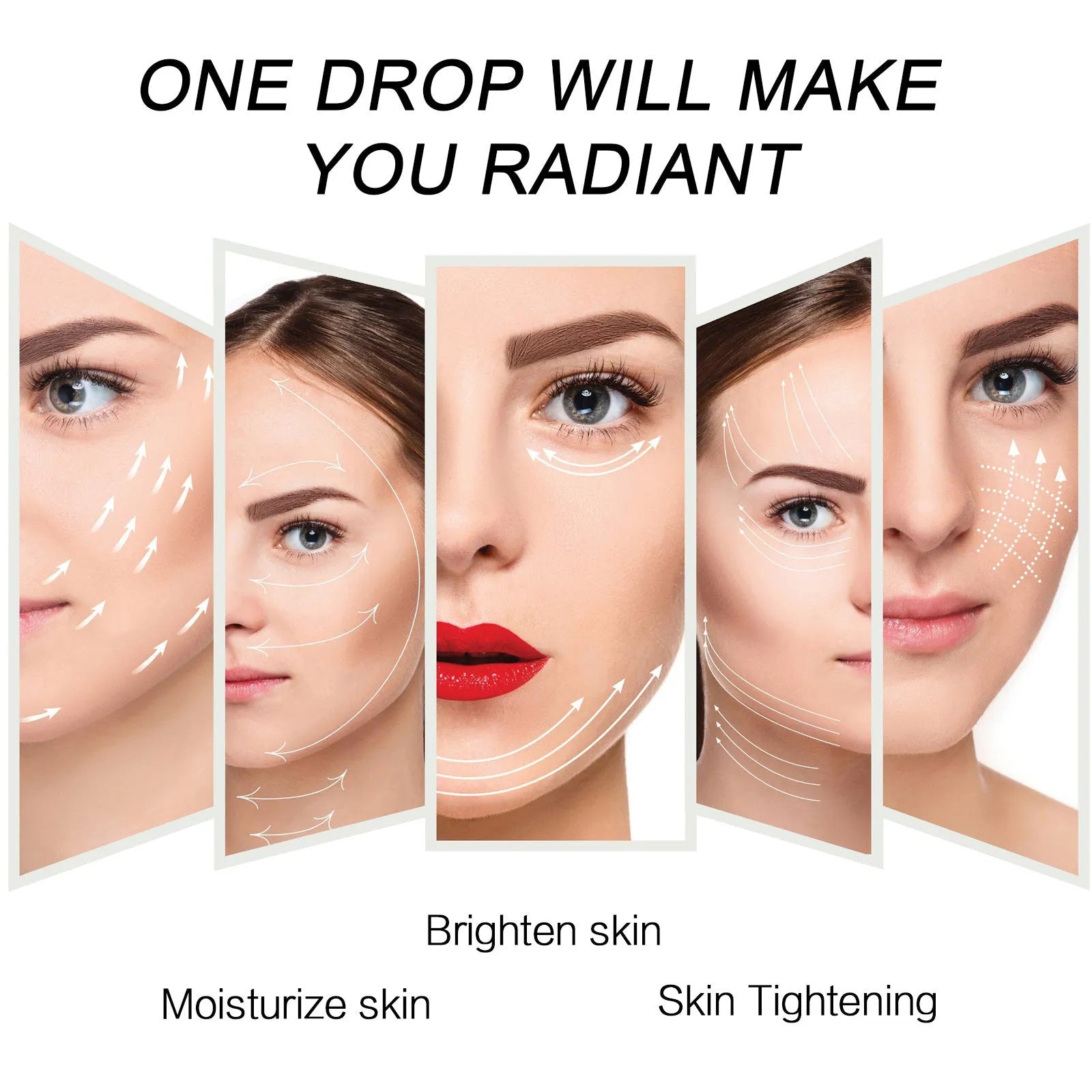 30ml anti-aging facial essence with Vitamin C and hyaluronic acid in a clear glass dropper bottle