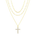 Multi-layer cross pendant necklace in gold electroplated zinc alloy with 41-50cm chain for women
