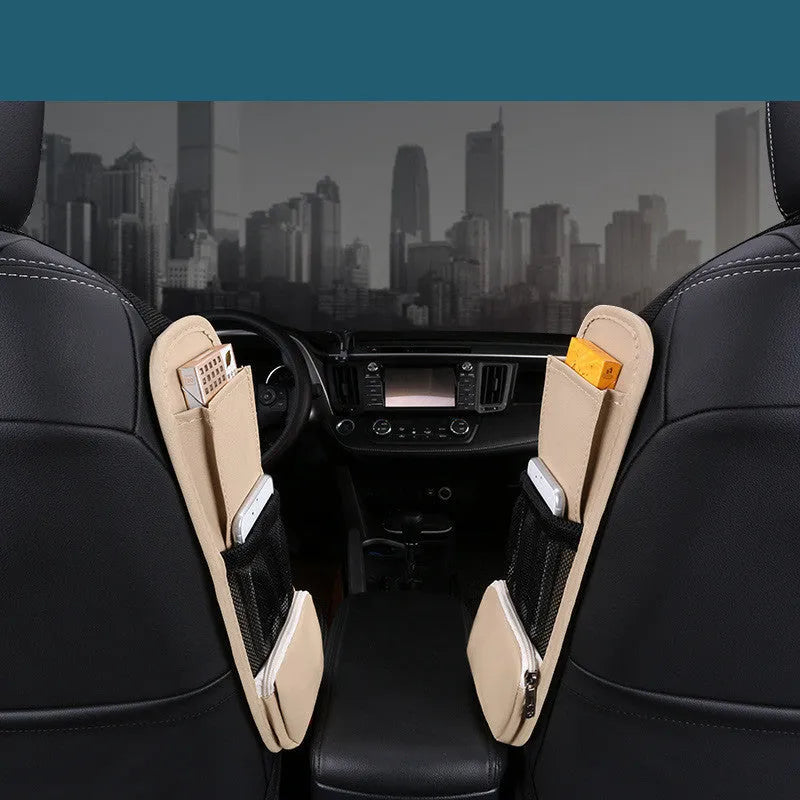 Multifunctional leather car side pocket storage bag in wine red, hook type, fitted to middle seat