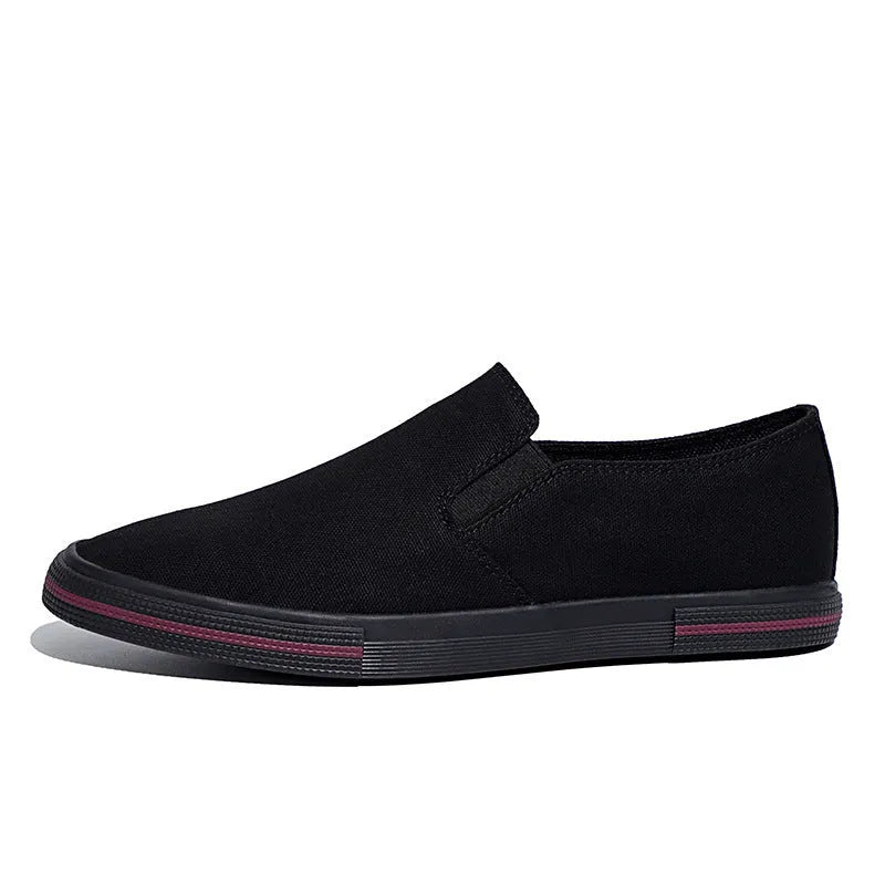 Canvas slip-on sneakers in khaki colour with vulcanised rubber sole and round toe design