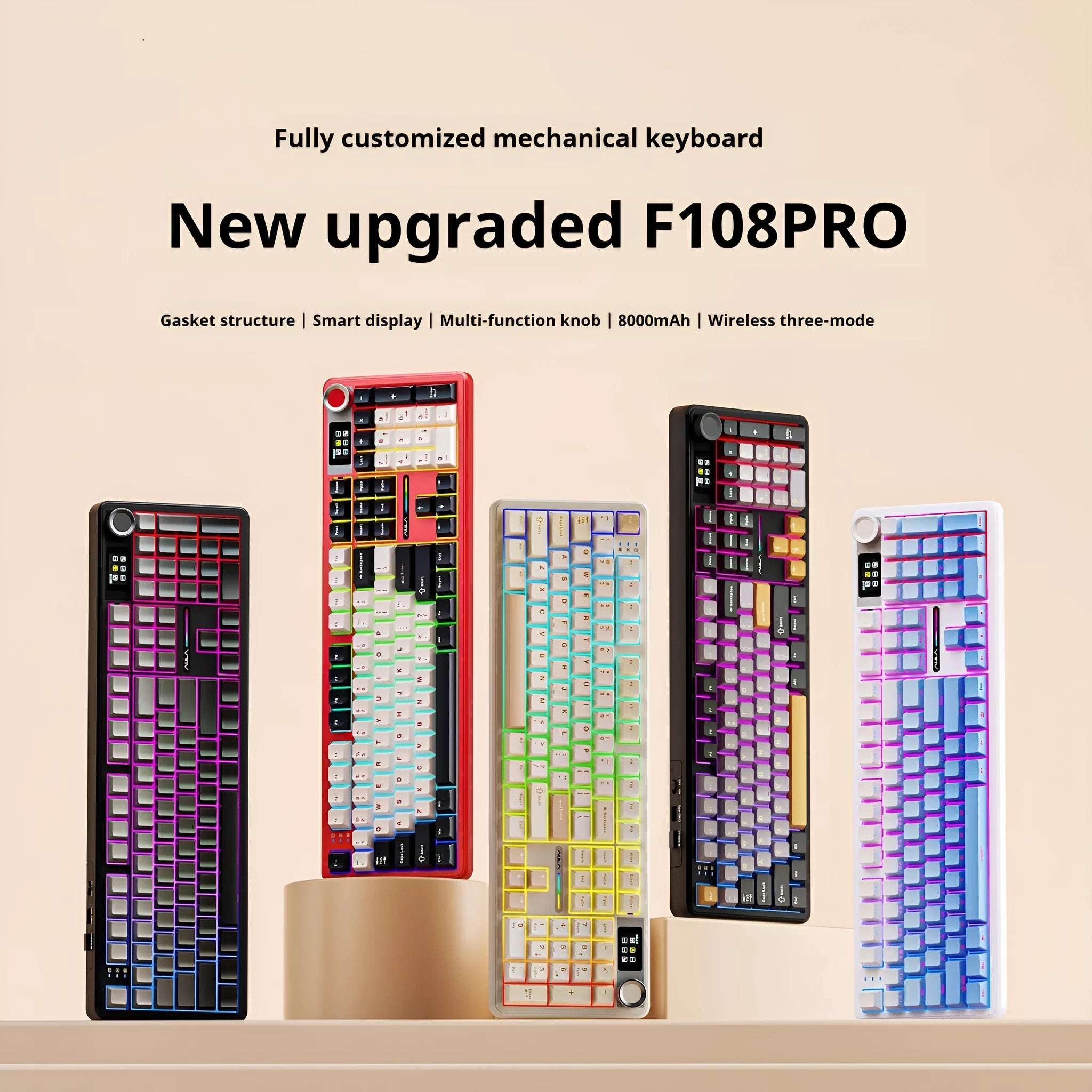 Tarantula F108pro wireless mechanical keyboard with 108 keys and multiple colour options