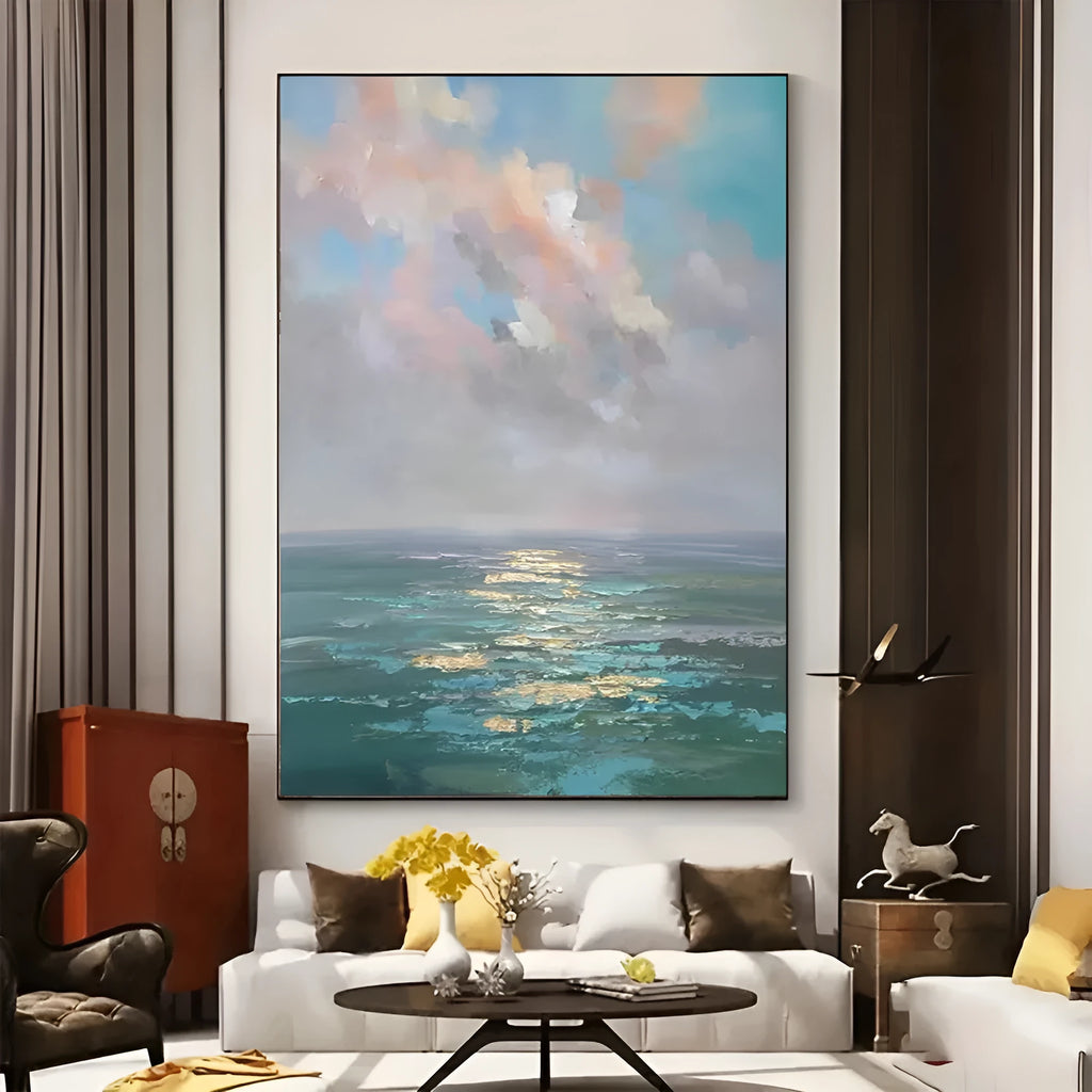 Handmade oil painting canvas wall art, abstract ocean landscape, frameless, multiple sizes up to 120x180cm