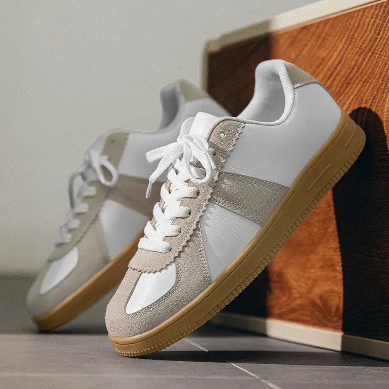Retro men's casual board shoes in 735 Gray with round toe, artificial PU upper, and front lace-up design, sizes up to 47
