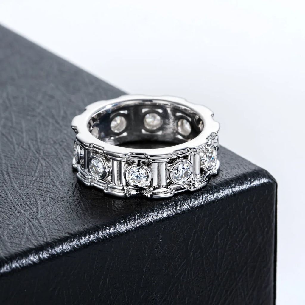 Roman column design 925 silver moissanite ring for women platinum colour electroplated finish