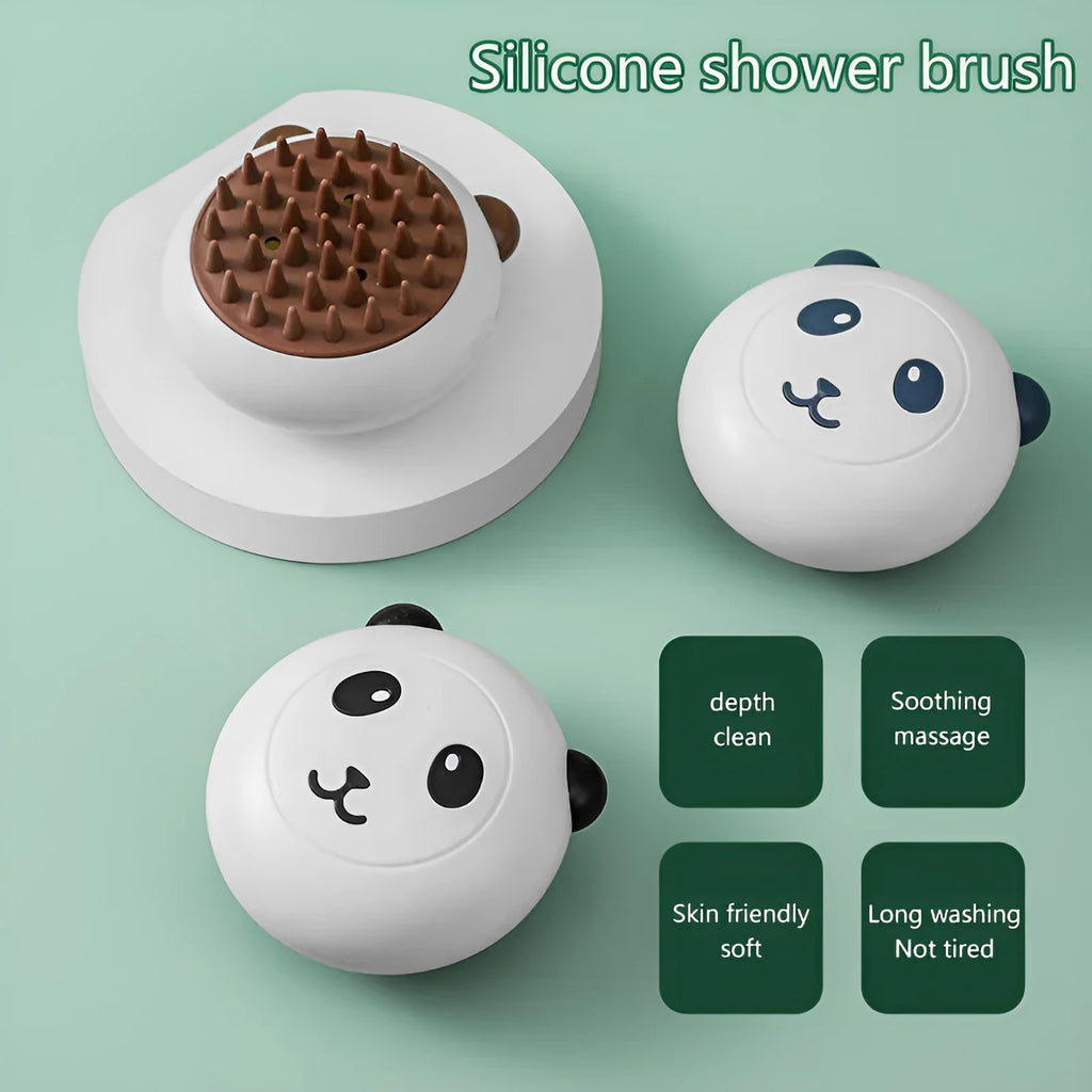 Panda shaped silicone pet bath brush with soft bristles for cats and dogs