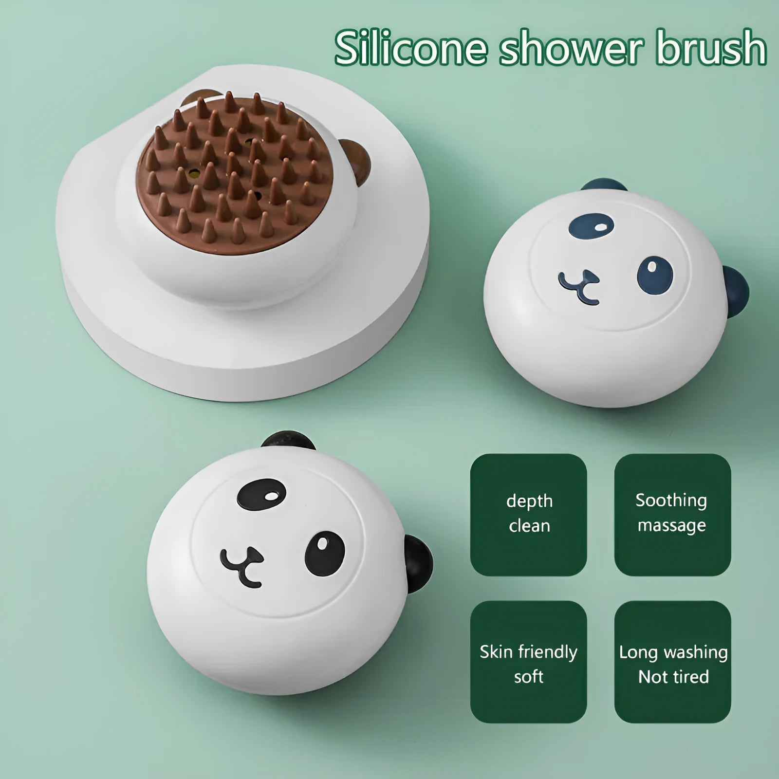Panda shaped silicone pet bath brush with soft bristles for cats and dogs