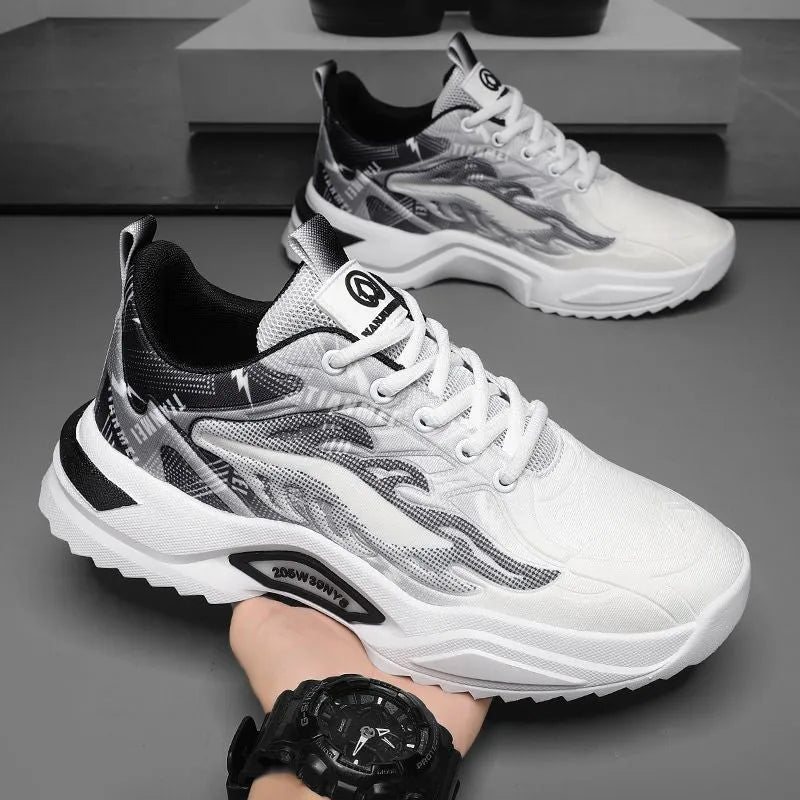 Men's breathable mesh casual sports shoes in 3529 black and white with synthetic leather upper and rubber sole