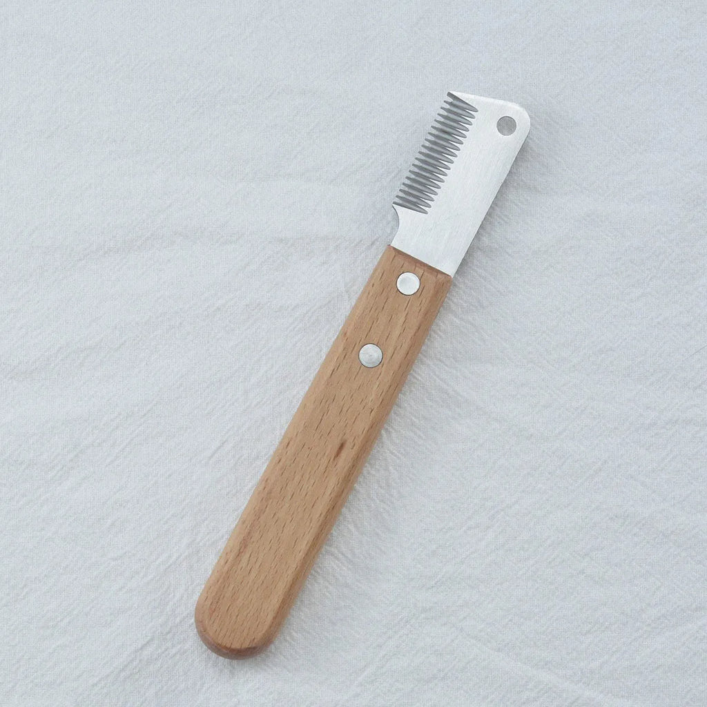 Pet stripping comb with wooden handle and metal teeth for dog cat grooming