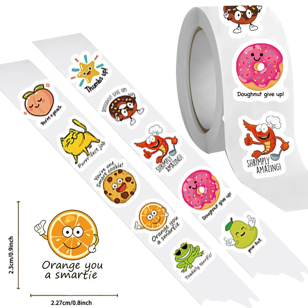 Roll of white DIY children's toy stickers, 500 sheets, 3cm thickness, 3-6cm sizes, cute printed style