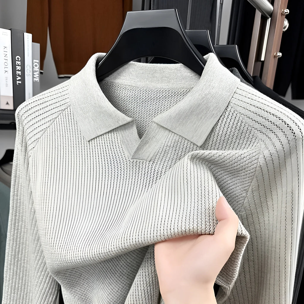 Men's spring autumn cotton scissors collar pullover shirt in black, loose fit, casual style
